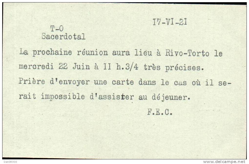 PHOTO TAILLE CPA LA PORTIONCULE  INVITATION SACERDOTAL A RIVO TORTO LE 22 JUIN 1921 - A Identifier