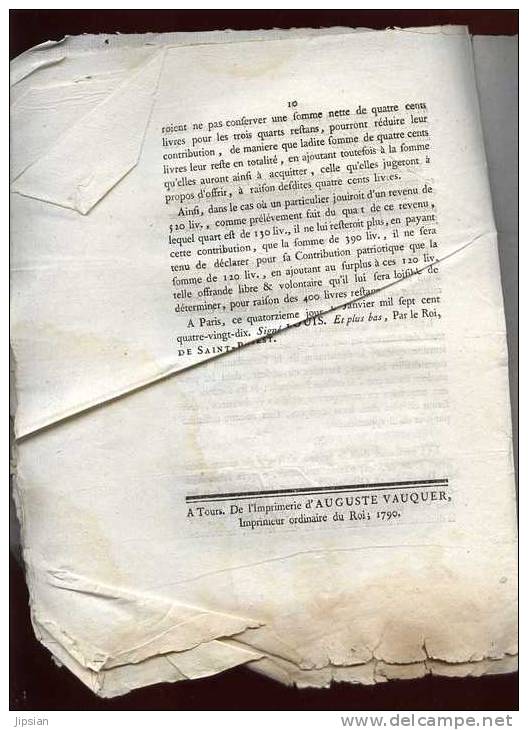 Lettres Patentes Du Roi Du 26 Décembre 1789 Concernant La Contribution Patriotique - Documents Historiques