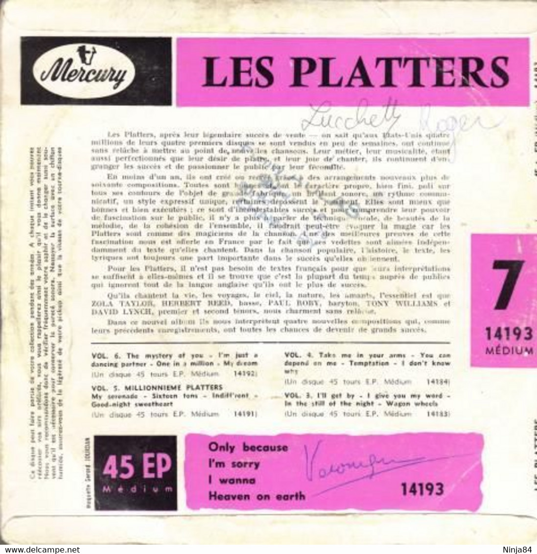 EP 45 RPM (7")  The Platters  "  Only Because  " - Other - English Music