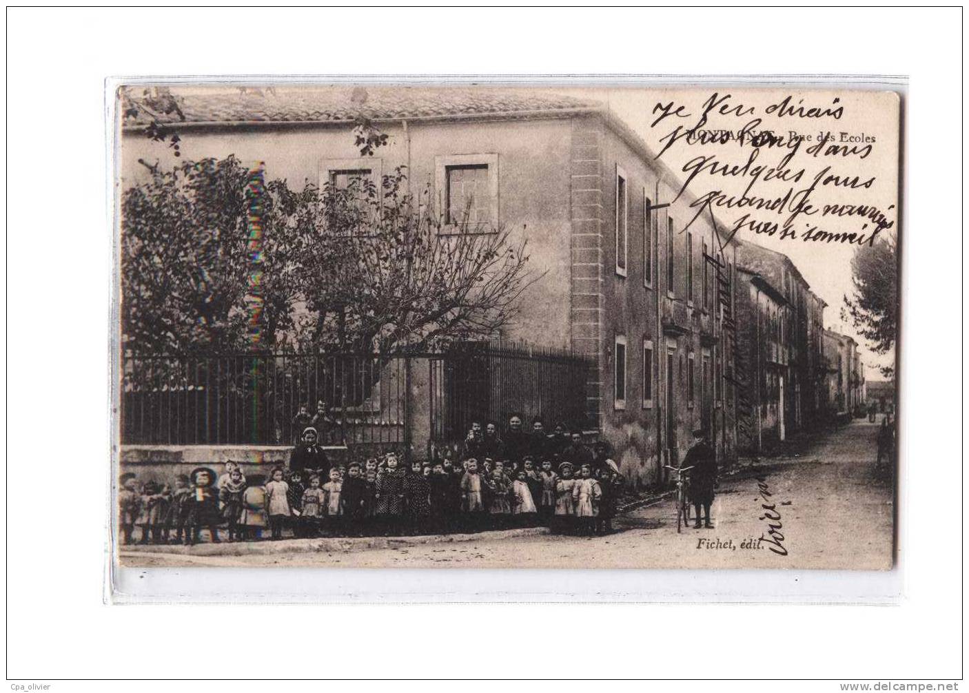 34 MONTAGNAC Rue Des Ecoles, Bien Animée, Ed Fichet, 1915 - Montagnac