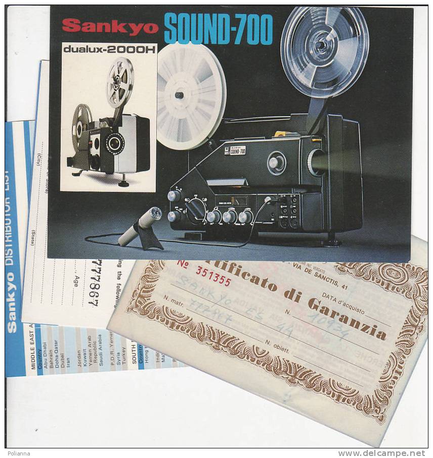 C0553 - CERTIFICATO GARANZIA PROIETTORE SUPER 8 SANKYO SOUND-700 - Film Projectors