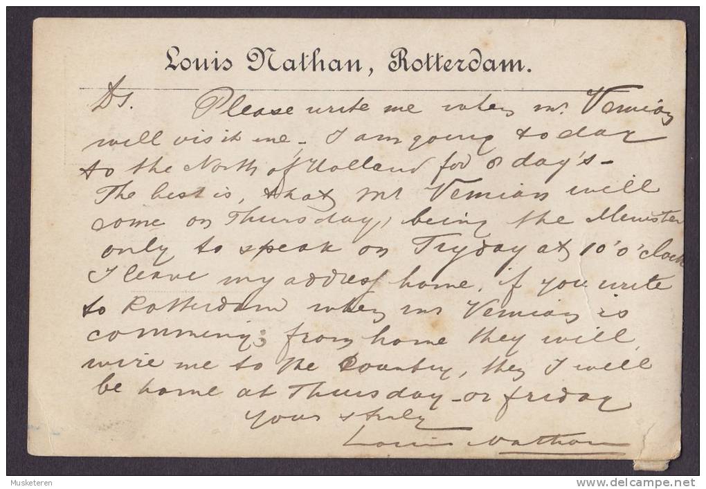 Netherlands LOUIS NATHAN Rotterdam 1892 Card Briefkaart To LONDON Great Britain (2 Scans) - Briefe U. Dokumente