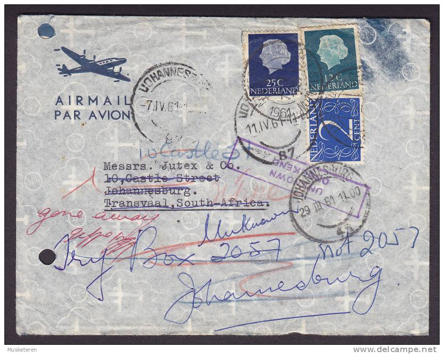 Netherlands Airmaii Avion HANDEMAATSCHAPPIJ "Orientor" AMSTERDAM 1961 Cover JOHANNESBURG South Africa ONBEKEND (2 Scans) - Storia Postale