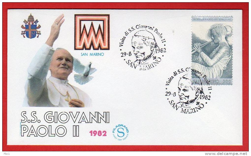 Saint Marin  - Enveloppe Voyage Du Pape Jean-Paul II - 1982 - San Marino - Lettres & Documents