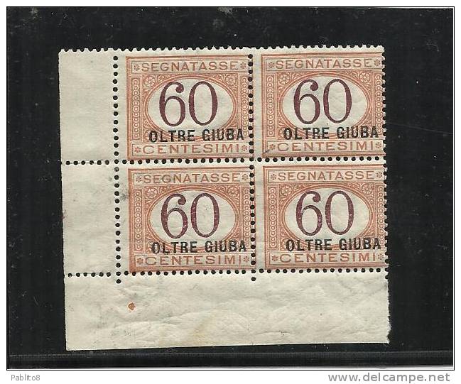 OLTRE GIUBA 1925 SEGNATASSE 60 C MNH QUARTINA - Oltre Giuba