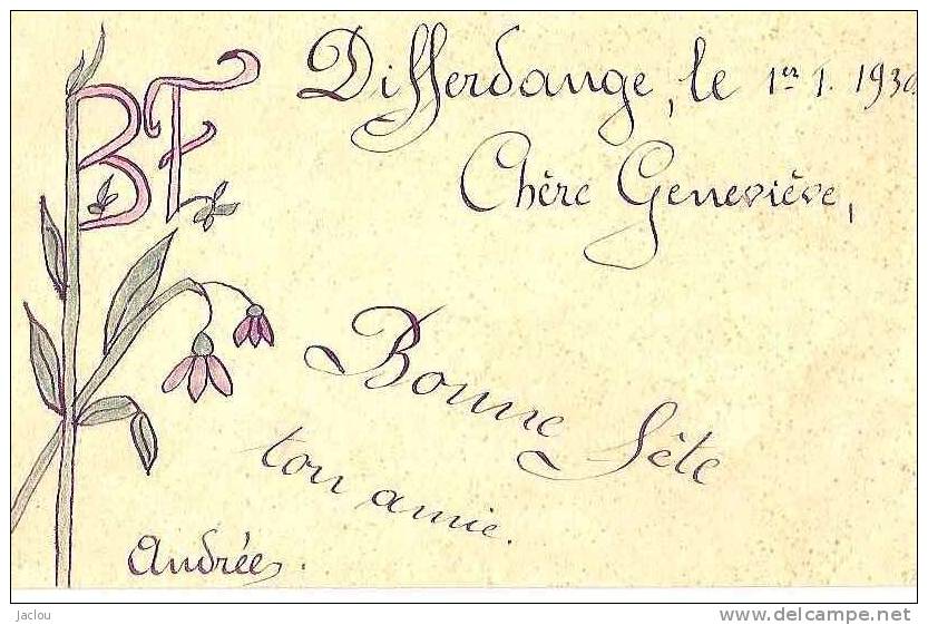 CARTE DESSINEE DIFFERDANGE "BONNE FETE " DU 1ER JANVIER 1930 REF 23985 - Differdange