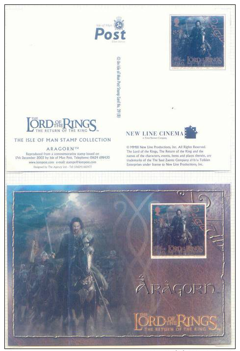 2003 Man THE LORD OF THE RINGS Film THE RETURN OF THE KING Postcard ARAGORN - Isola Di Man