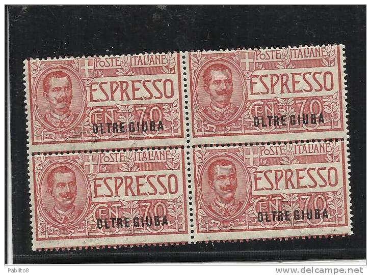 OLTRE GIUBA 1926 ESPRESSO SPECIAL DELIVERY CENT. 70 C MNH QUARTINA BLOCK - Oltre Giuba