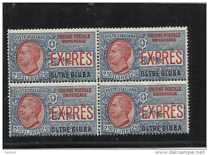 OLTRE GIUBA 1926 ESPRESSI LIRE 2,50 MNH QUARTINA - Oltre Giuba