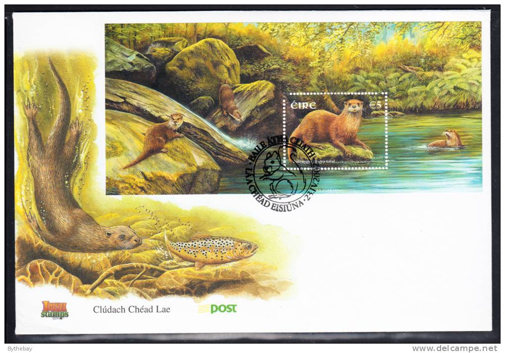 Ireland Scott #1403 FDC Souvenir Sheet 5 Euros Otter - Mammals - FDC