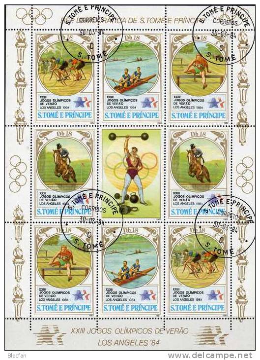 Olympiade 1984 Thomas-/Prinzen-Insel 873/6 Kleinbogen O 20€ Spring-Reiter Lauf Sport Bloc Olympic Sheetlet Of Sao Tome - Horses