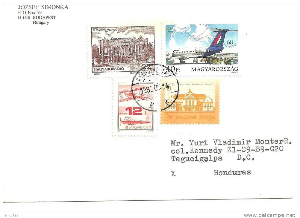 Cover Hungary To Honduras 1996( Airplanes Stamp) - Brieven En Documenten