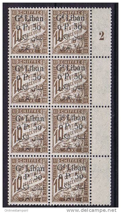 Grand Liban: Timbres-Taxe 1924 ,  Millésimes Nr 6 MNH Neuf **,  Block De 8 Timbres - Altri & Non Classificati