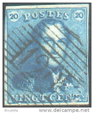 N°2 - Epaulette 20 Centimes Bleu Foncé, TB Margée, Obl.. P.120 TOURNAY.   TB  - 7491 - 1849 Hombreras