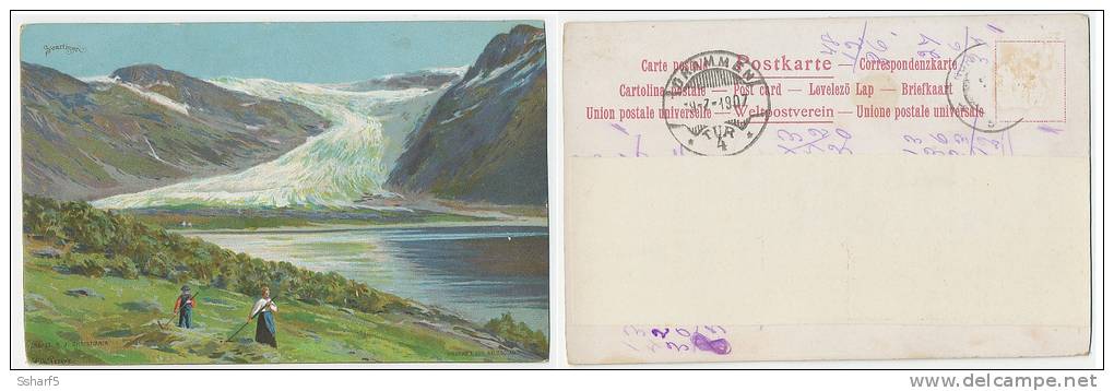 Norway Svartisen LITHO Signed Wilh. Peters Sent 1907 (Kristinias Lit. Aktiebolag) - Noorwegen