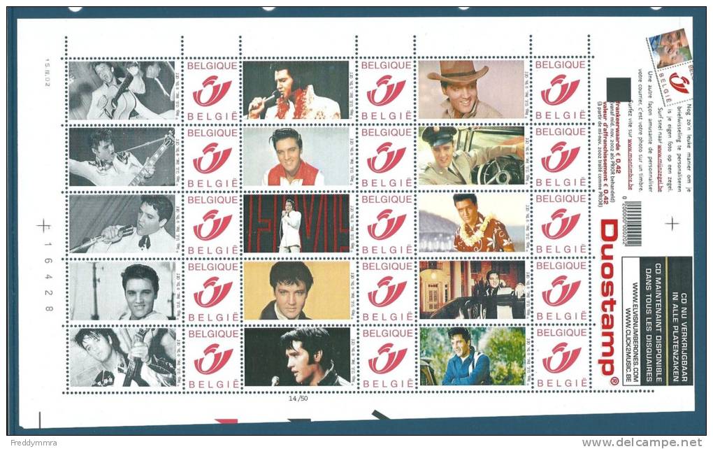 Belgique: Duostamp 3182 - La Feuille Elvis Presley - Cantantes