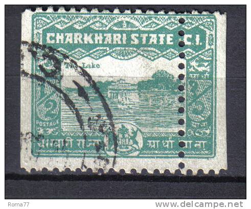 AP486 - STATI INDIANI , CHARKHARI :  1/2 Anna Con Dentellatura Spostata - Charkhari