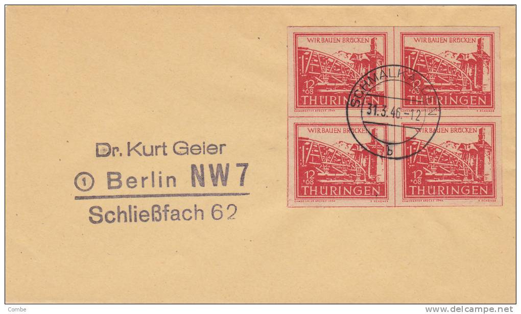 Lettre, Brief, Thüringen, Mi 114 Blocx4, SCHMALKALDEN, 31.3.46  /d46 - Sonstige & Ohne Zuordnung