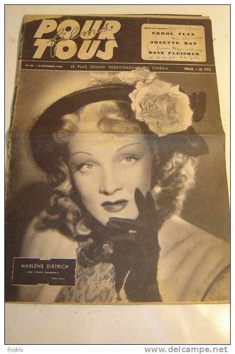 REVUES DE CINEMA / FILMS POUR TOUS N° 38 DE 1946 Decembre / MARLENE DIETRICH - Cinéma/Télévision