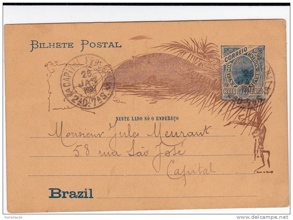 BRESIL - ENTIER POSTAL - 1907 - CARTE POSTALE ILLUSTREE Du CONSULAT De FRANCE à RIO - Postwaardestukken