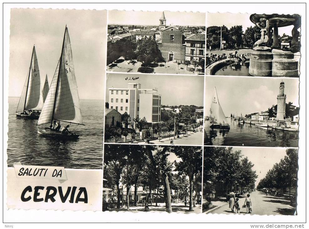 Italia Ravenna Cervia 25.7.57 Cartolina B/N Viaggiata "Saluti  Da Cervia" - Ravenna