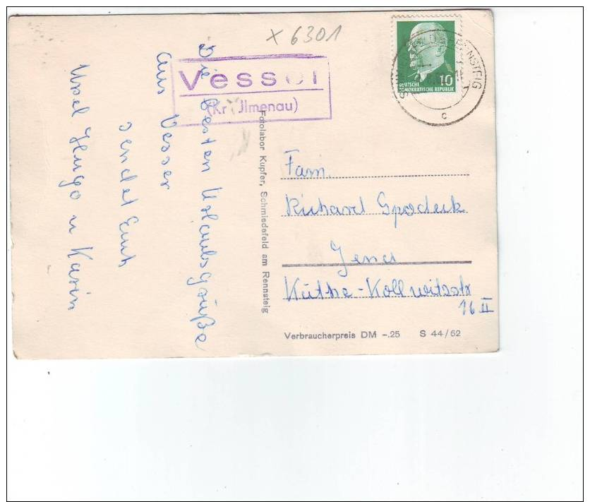 Landpost Nebenstempel Vessel Kr.Ilmenau Gb.1962 - Sonstige & Ohne Zuordnung