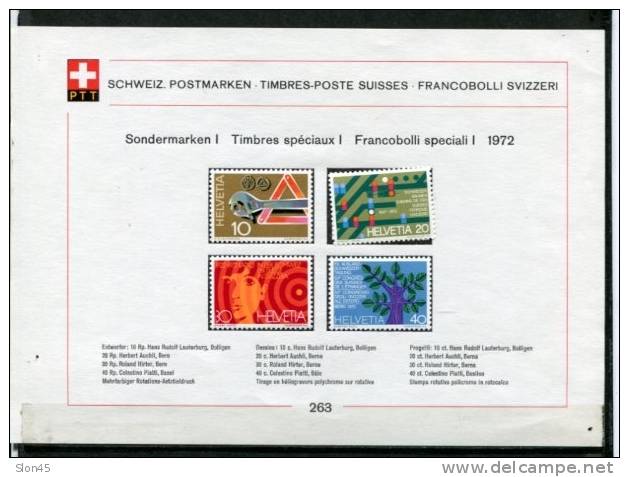 Switzerland 1972 Mi 964-974 MH Complete Sets On 4 PTT Cards - Nuovi