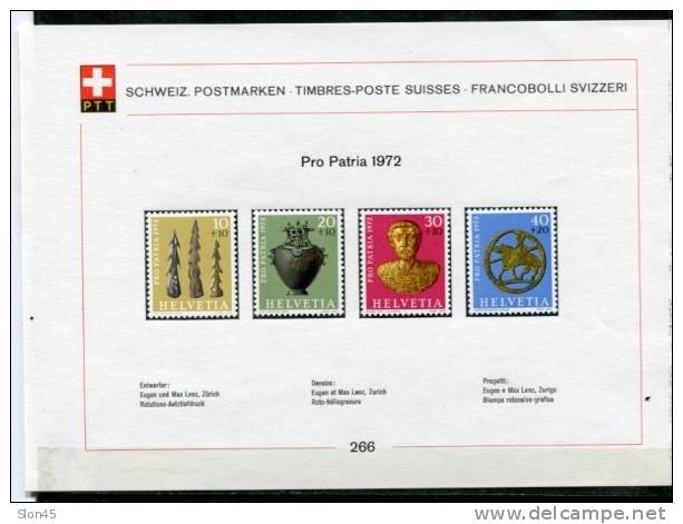 Switzerland 1972 Mi 964-974 MH Complete Sets On 4 PTT Cards - Neufs