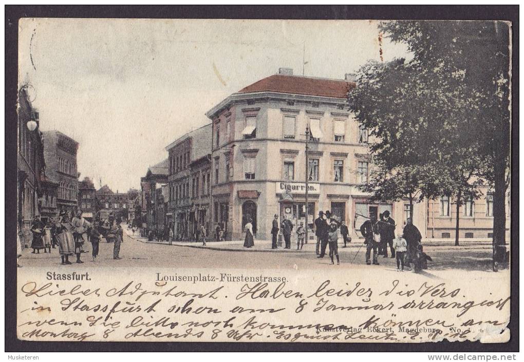 Germany Deutsches Reich PPC Stassfurt Louisenplatz-Fürstenstrasse 1906 Simple Backside (2 Scans) - Stassfurt