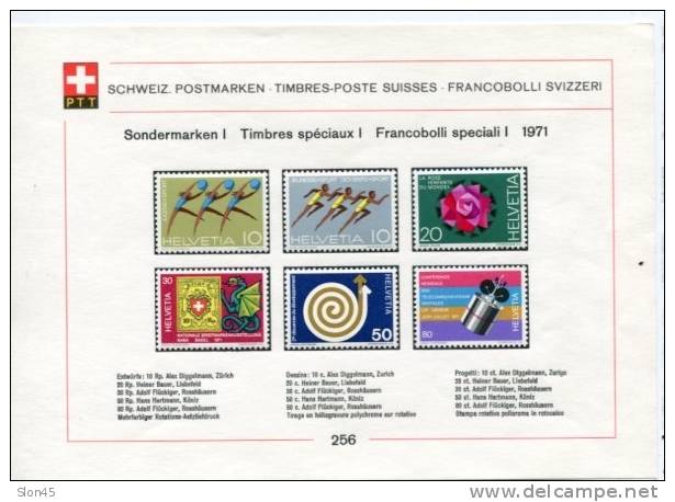 Switzerland 1971 Complete Year  Mi  940-963 (-2 St.)  MH Complete Sets On 7 PTT Cards - Neufs