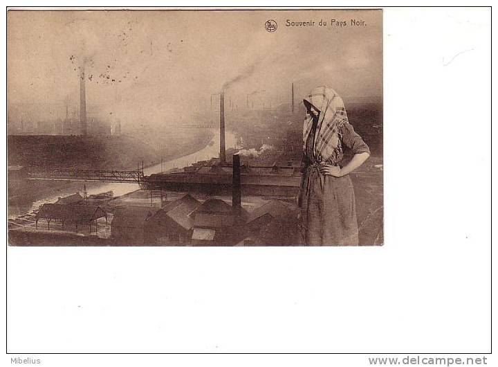 Belle Carte Souvenir Du Pays Noir (Belgique) Jeune Femme Avec Un Châle - Usines -Voir Scans - Autres & Non Classés