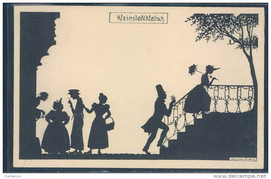 Silhouettes, Kleinstadtklatsch, Elsbeth Forck's Schattenbilder, Biedermeier, - Scherenschnitt - Silhouette