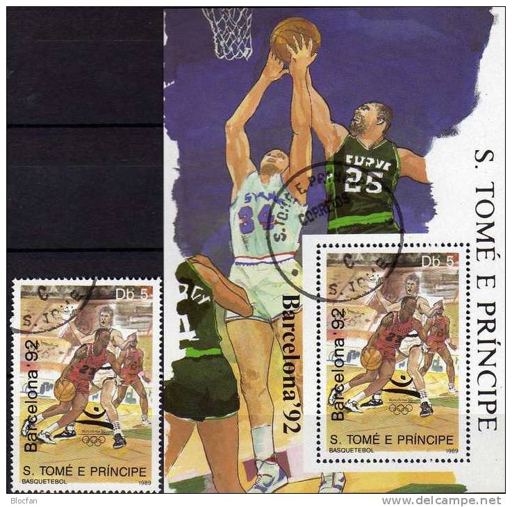 Olympiade Barcelona 1992 Basketball St. Thomas-/ Prinzen-Insel 1124+ Block 198 O 7€ Sport Bloc Olympic Sheet Of Sao Tome - Handbal
