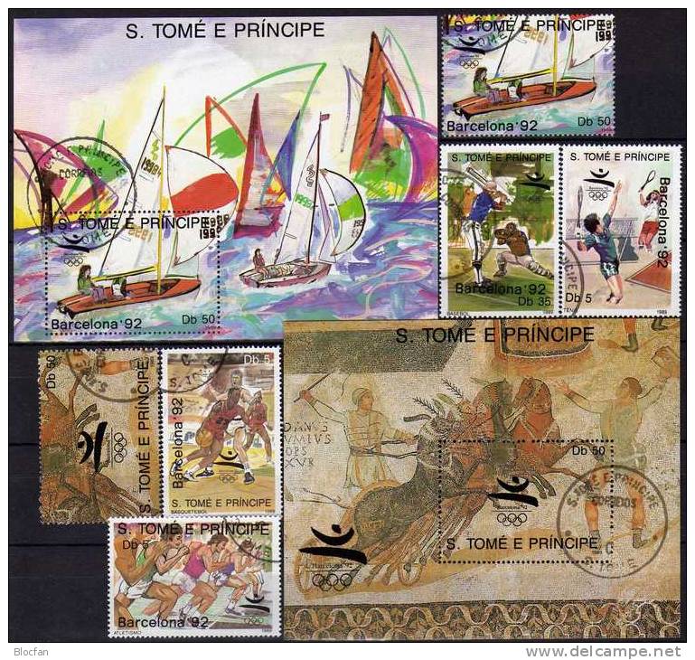 Barcelona 1992 Thomas-/Prinzeninsel 1123/8 Plus Block 195/6 O 40€ Olympia Segeln Basketball Baseball Lauf Sheet Sao Tome - Sao Tomé E Principe