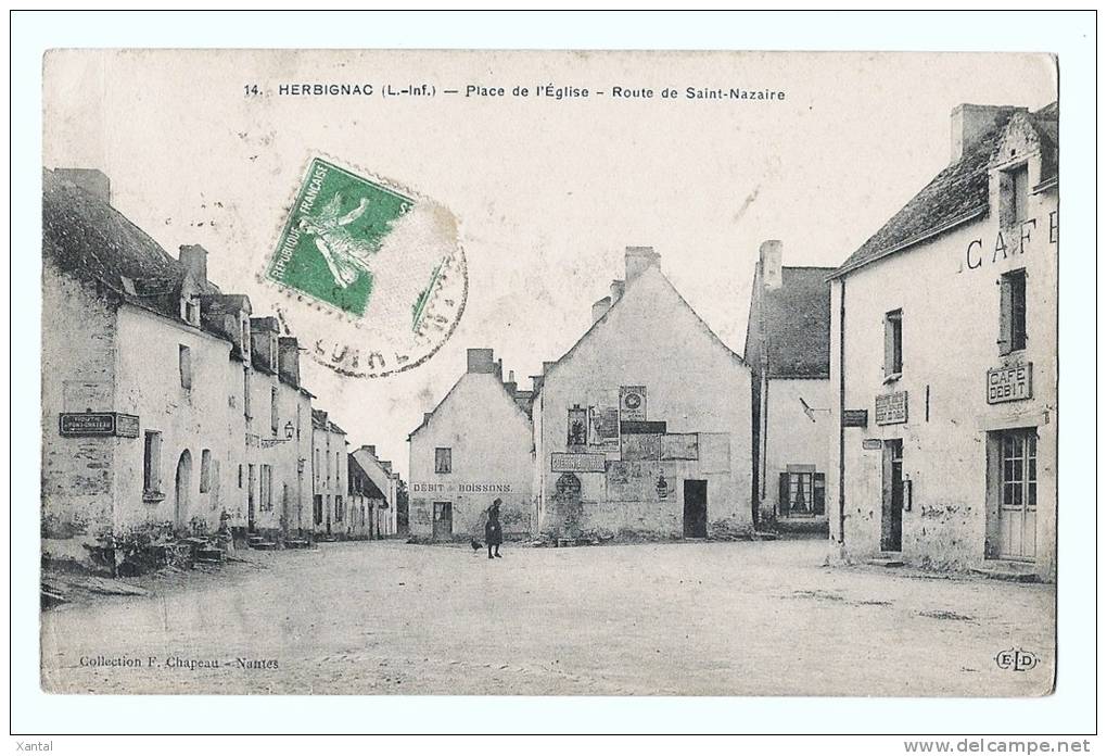 Herbignac - Place De L'Eglise - Route De Saint-Nazaire - Dos écrit Et Timbré En 1923 - Herbignac