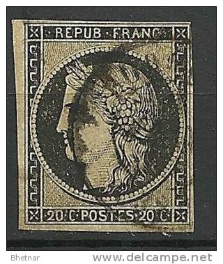YT 3 " Cérès 20c. Noir Sur Jaune " 1849-50 Cachet à Date - 1849-1850 Cérès