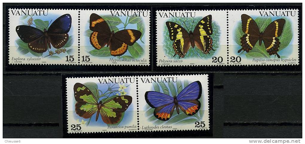 Vanuatu ** N° 666 à 671 En Paires Verticales - Papillons - Vanuatu (1980-...)
