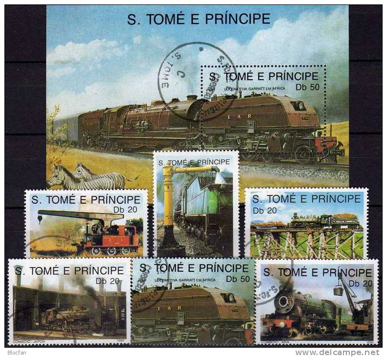 Eisenbahnen Aus Asien Afrika 1989 St.Thomas-/Prinzen-Insel 1136/1 Plus Block 208 O 30€ Loks Bloc Train Sheet Of Sao Tome - Vrac (max 999 Timbres)