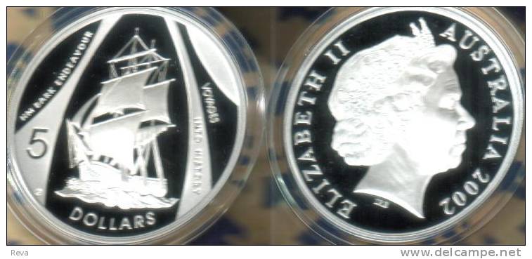 AUSTRALIA $5 JAMES COOK  SHIP ENDEAVOUR  MASTERPIECES IN SILVER 2002 PROOF READ DESCRIPTION CAREFULLY!! - Sets Sin Usar &  Sets De Prueba