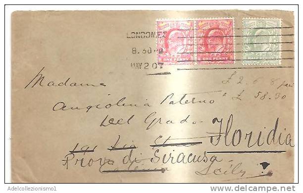 59597)lettera Inglese Con Tre Valori Da : 2x1 Penny + 1/2 Penny Con Annullo Del 10/5/1907 - Storia Postale