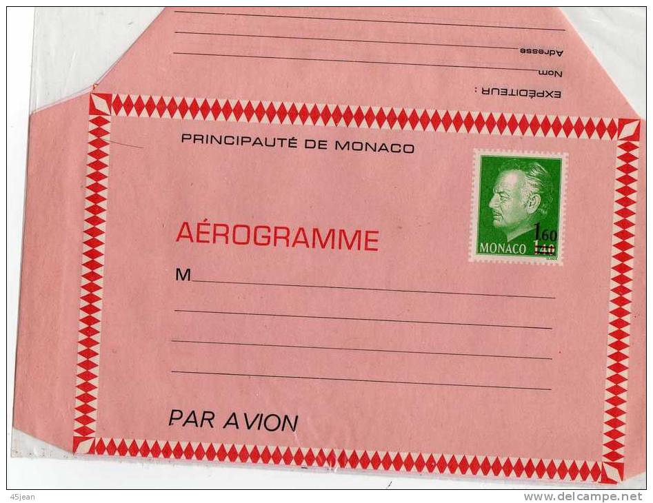 Monaco: Très Bel Entier Aérogramme Repiquage Prince Rainier Surchargé - Postal Stationery