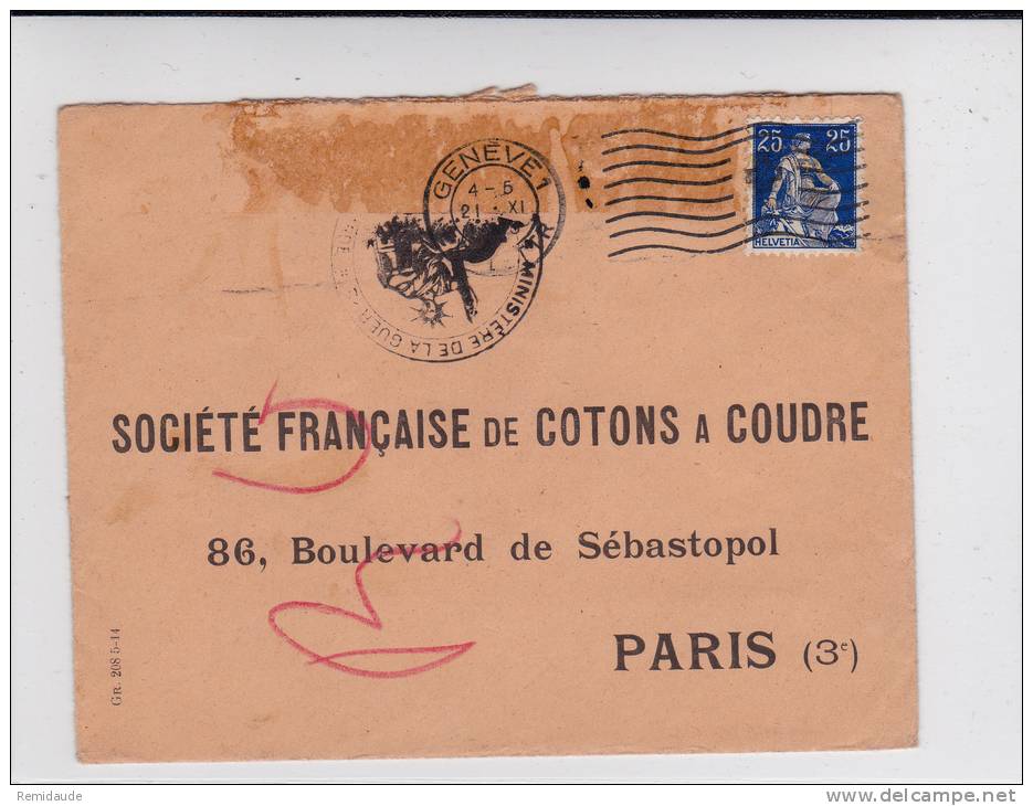 SUISSE - 1915 - ENVELOPPE Avec CENSURE FRANCAISE De GENEVE Pour PARIS - Covers & Documents
