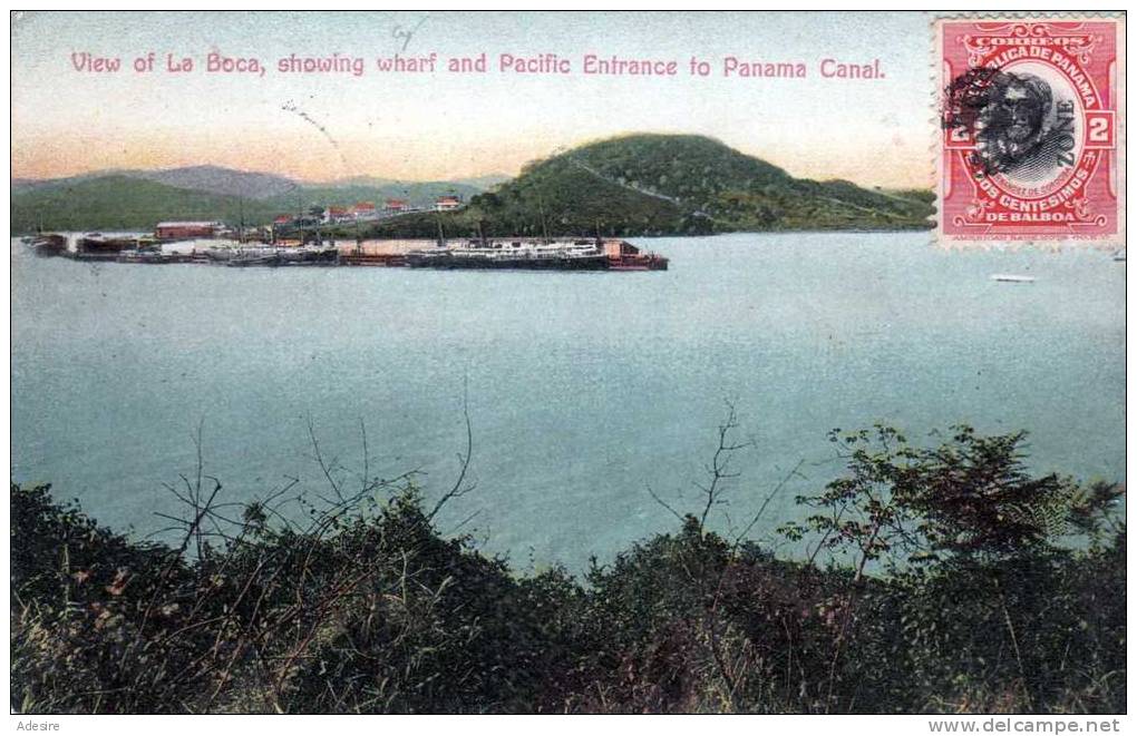 Seltene Alte Karte Aus PANAMA, View Of La Boca Panama Canal, Gelaufen Um 1910 - Panama