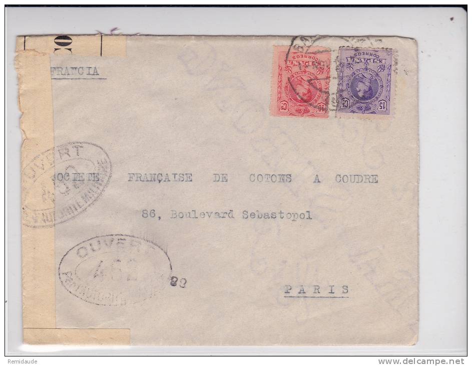 ESPAGNE - 1915 - ENVELOPPE COMMERCIALE Avec CENSURE FRANCAISE De BARCELONA Pour PARIS - Brieven En Documenten