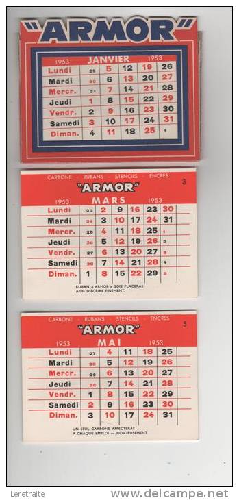 - 1 Calendrier 1953, Publicité ARMOR , Acc Machine à écrire, Systéme De Pose Sur Bureau, 6 Fiches Pour 12 Mois - Small : 1941-60