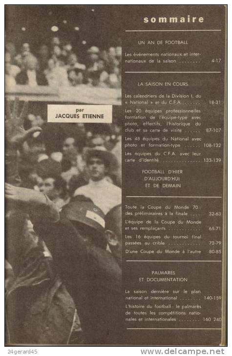 OUVRAGE SPORT FOOTBALL 1971 - Les Cahiers De L´Equipe N°40 :  Statistiques équipes Joueurs Et Bilans - Sport