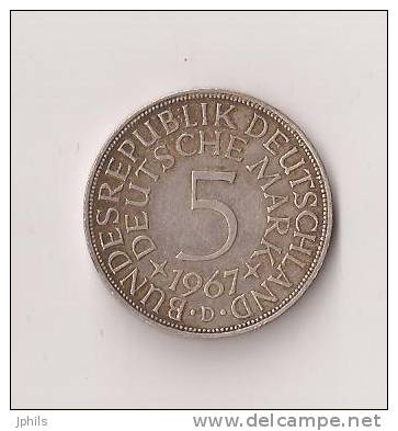 5 MARK 1967 D   SILVER ARGENT - 5 Mark