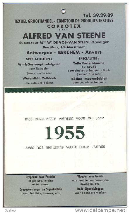 Kalender Alfred Van Steene 1955 Antwerpen Berchem Textiel - Grossformat : 1941-60