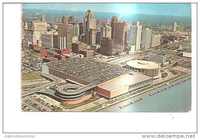 60759)cartolina Illustratoria Detroit's Civic Center And Skyline - Panorama Aereo - Detroit