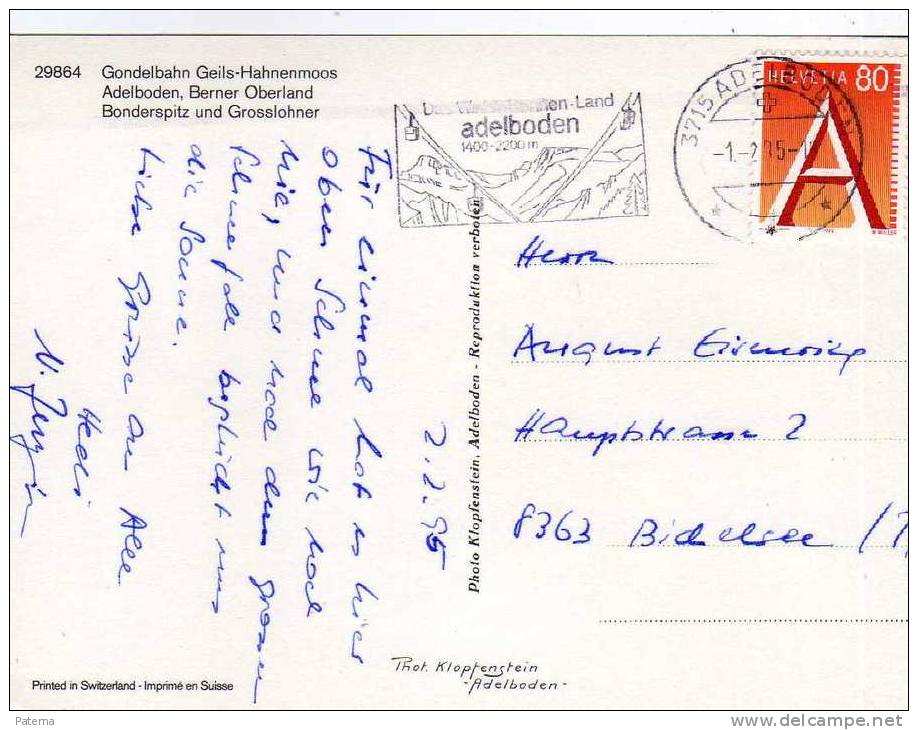 Postal ADELBODEN 1975, Ski, Teleférico , Suiza, , Post Card - Briefe U. Dokumente